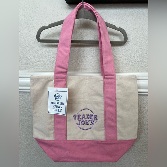 Trader Joe’s Pink Mini Pastel Canvas Tote Bag - Picture 1 of 1